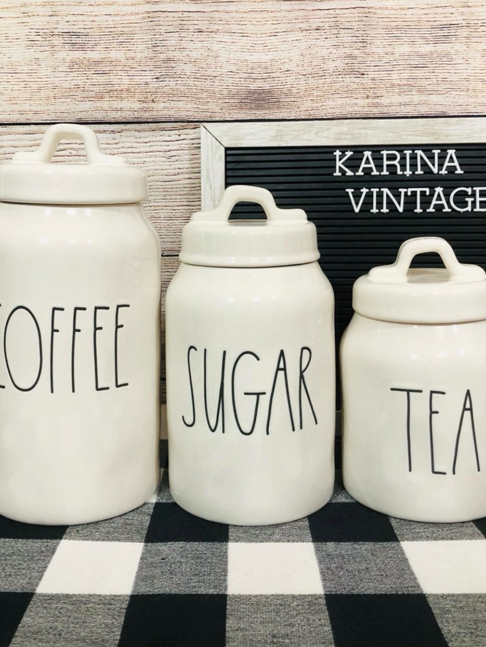 Rae Dunn Cream White Ceramic Coffee Sugar Tea Canister Set kitchen storage decor